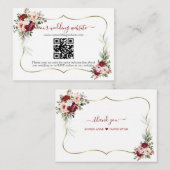 Charming Burgundy Flowers QR Code Wedding  エンクロージャーカード (正面/裏面)