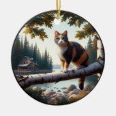 Charming Calico Cat Rustic Scene  セラミックオーナメント (正面)