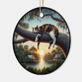 Charming Calico Cat Rustic Scene  セラミックオーナメント (左)