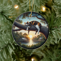 Charming Calico Cat Rustic Scene 