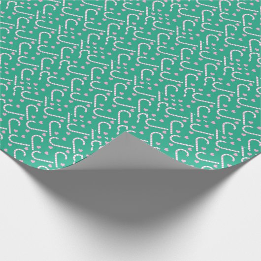 Charming candy cane and heart pattern ラッピングペーパー (角)