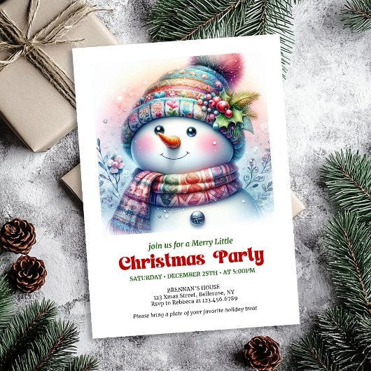 Charming cartoon snowman holiday invite digital 招待状
