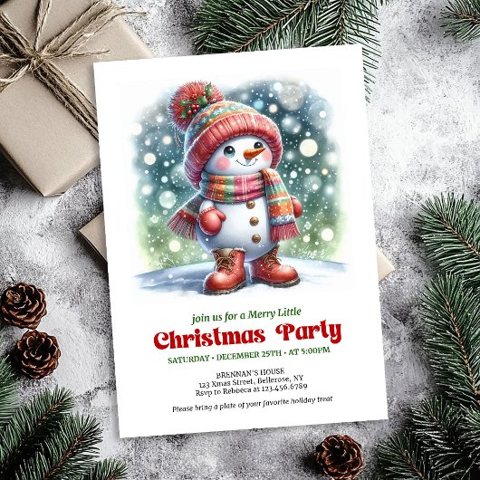 Charming cartoon snowman invite festive cheer 招待状