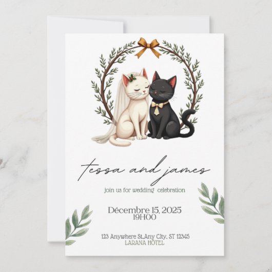  Charming Cat Couple Wedding Invitation  招待状 (正面)