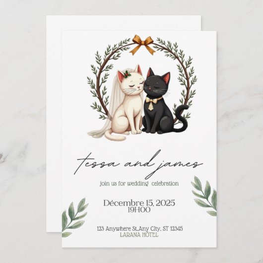 Charming Cat Couple Wedding Invitation 招待状 (正面/裏面)