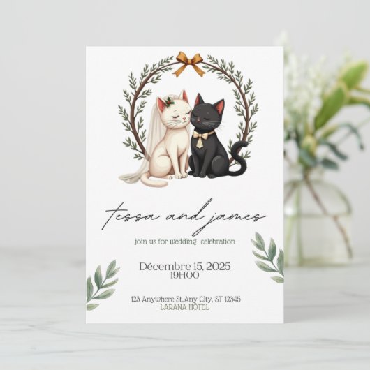  Charming Cat Couple Wedding Invitation  招待状 (スタンド正面)