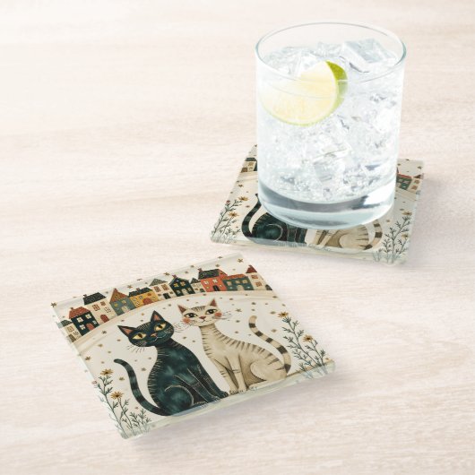 Charming Cats ガラスコースター (アングル)