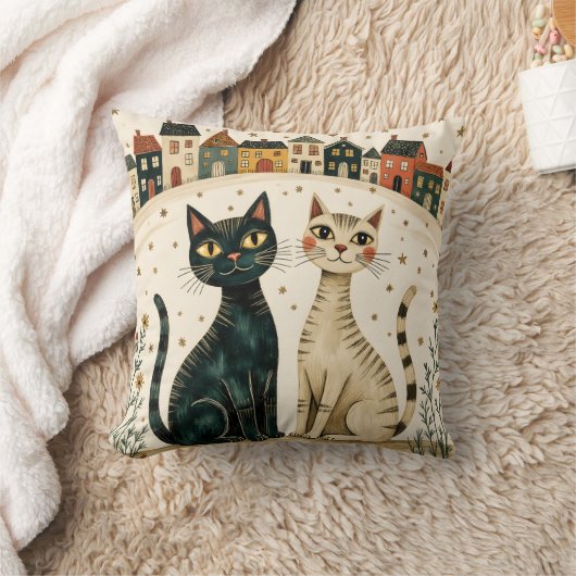 Charming Cats Throw Pillow クッション (ブランケット)