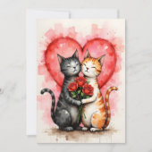 Charming Cats Valentine Hearts and Red Roses カード (正面)