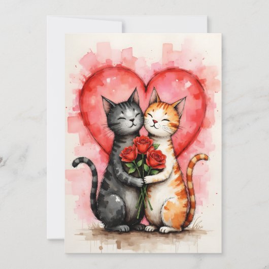 Charming Cats Valentine Hearts and Red Roses カード (正面)