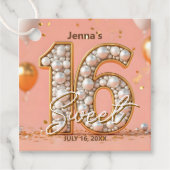 Charming Chic Regal Pearl Blush Pink Gold Sweet 16 フェイバータグ (正面)