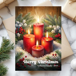 Charming Christmas candles classic holly berries シーズンカード