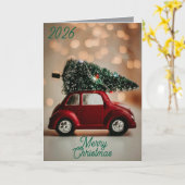 Charming Christmas Card Folded Holiday Design カード (黄色い花)