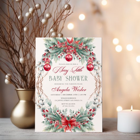 Charming Christmas Merry Little Baby Shower  招待状