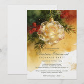 Charming Christmas Ornament Shaped Like a Rose 招待状 (正面/裏面)