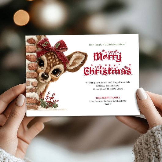 Charming Christmas peeking reindeer greeting card シーズンカード