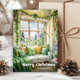Charming Christmas scene card classic red green   シーズンカード