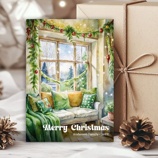 Charming Christmas scene card classic red green   シーズンカード