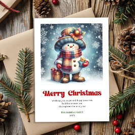 Charming Christmas snowman festive watercolor card シーズンカード