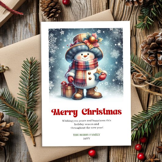 Charming Christmas snowman festive watercolor card シーズンカード