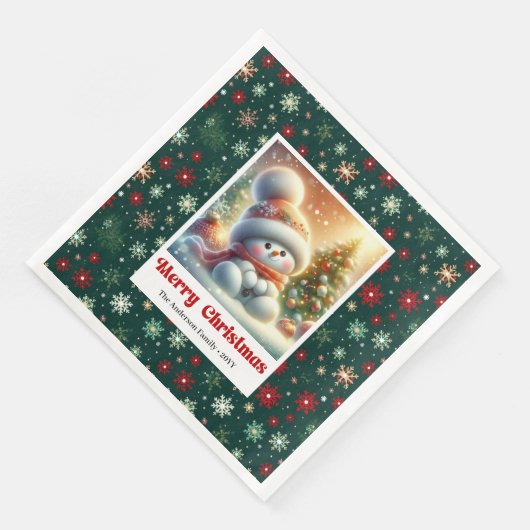 Charming Christmas Snowman Napkins Personalized  (コーナー)