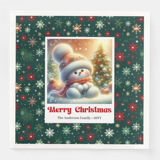 Charming Christmas Snowman Napkins Personalized  (正面)
