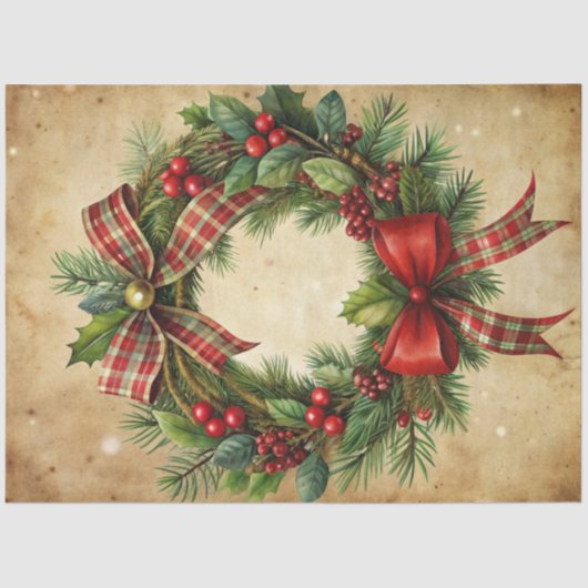 Charming Christmas wreath tissue paper rustic tone 薄葉紙 (正面)