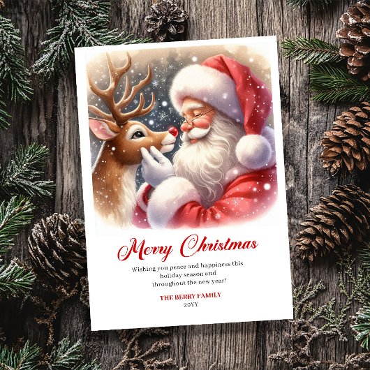 Charming Classic Santa and Rudolph Christmas Card シーズンカード
