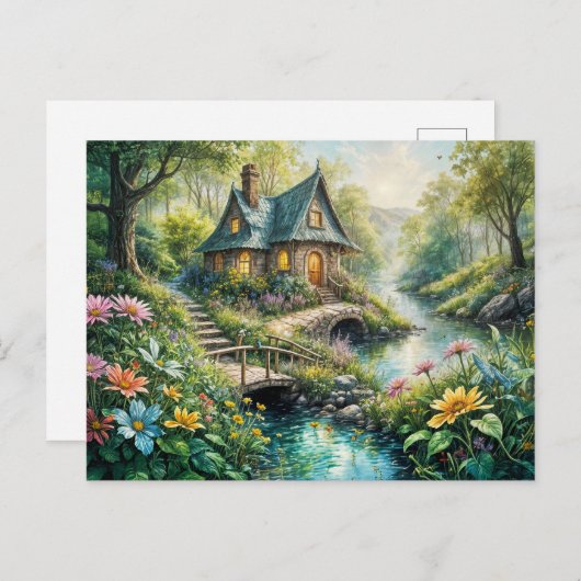 Charming Cottage by Serene Stream ポストカード (正面/裏面)
