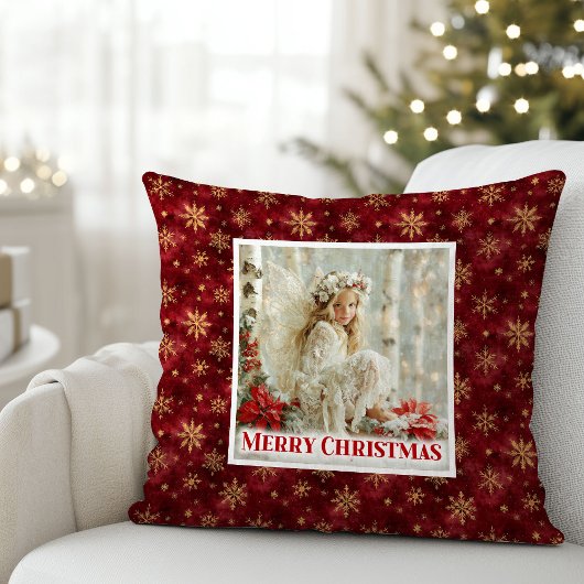 Charming Cozy Angel Red Gold Christmas Pillow Gift クッション