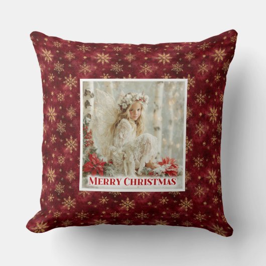 Charming Cozy Angel Red Gold Christmas Pillow Gift クッション (正面)