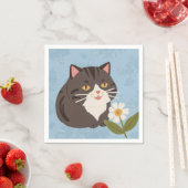 Charming Cute Gray Cat with a Chamomile FLower スタンダードカクテルナプキン (インサイチュ)