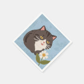 Charming Cute Gray Cat with a Chamomile FLower スタンダードカクテルナプキン (角)