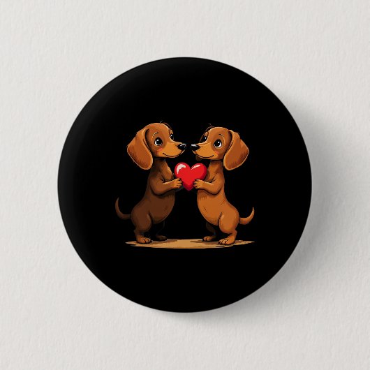 Charming Dachshund Puppy Heart For Valentine's Day 缶バッジ (正面)