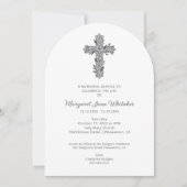 Charming Delicate Floral Christian Cross Funeral 招待状 (正面)