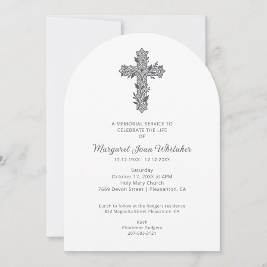 Charming Delicate Floral Christian Cross Funeral 招待状 (正面)