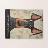 Charming Doberman Dog Illustrated Brown Black Art  ジグソーパズル (横)