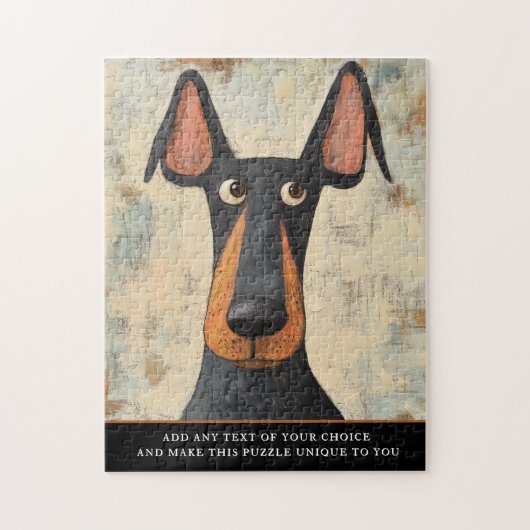 Charming Doberman Dog Illustrated Brown Black Art  ジグソーパズル (縦)