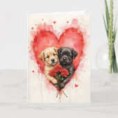 Charming Dogs Valentine Hearts and Red Roses カード (正面)