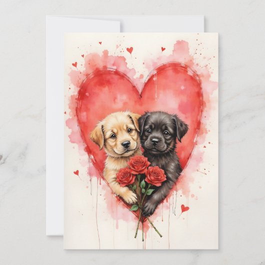 Charming Dogs Valentine Hearts and Red Roses カード (正面)