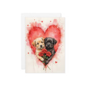 Charming Dogs Valentine Hearts and Red Roses カード (正面/裏面インサイチュ)