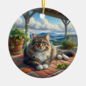 Charming Domestic Medium Hair Cat Keepsake セラミックオーナメント (正面)