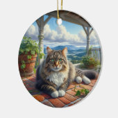 Charming Domestic Medium Hair Cat Keepsake セラミックオーナメント (左)