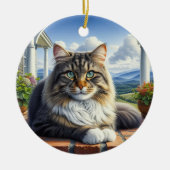 Charming Domestic Medium Hair Cat Keepsake セラミックオーナメント (正面)