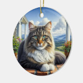 Charming Domestic Medium Hair Cat Keepsake セラミックオーナメント (左)