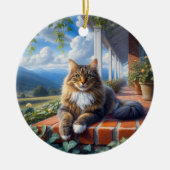 Charming Domestic Medium Hair Cat Keepsake セラミックオーナメント (正面)