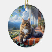 Charming Domestic Medium Hair Cat Keepsake セラミックオーナメント (左)