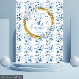 Charming dusty blue flowers gold baby shower photo タペストリー