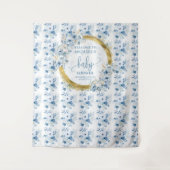Charming dusty blue flowers gold baby shower photo タペストリー (正面)