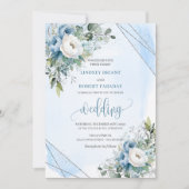 Charming Dusty Blue White Silver Flowers Wedding  招待状 (正面)